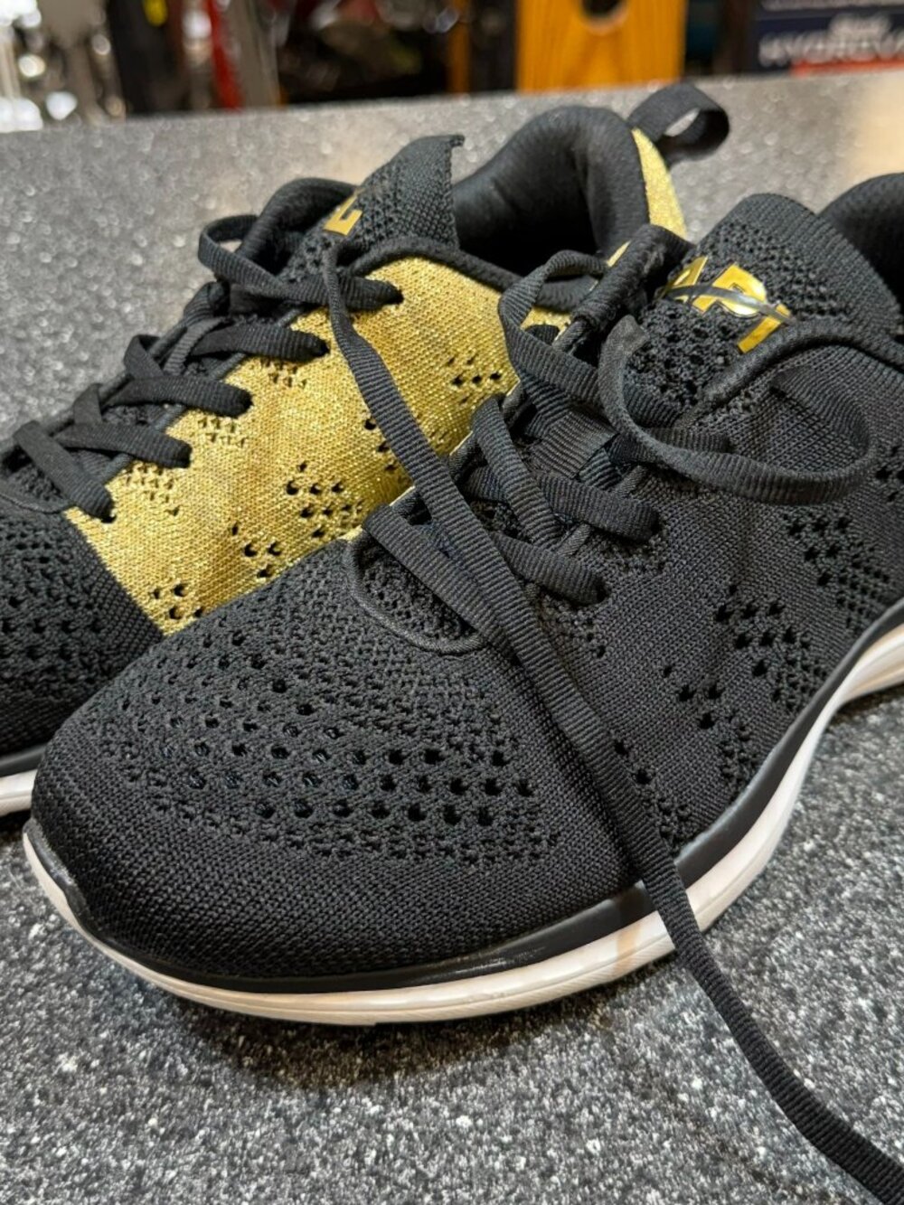 APL, Athletic Pro Techloom Pro Sneakers, Size 7, Black/Gold